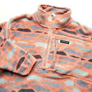 Southern Marsh 1/4 Zip Fleece Pullover Mens L Soft Orange Geometric Camo Pocket